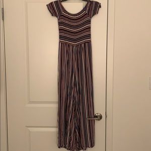Striped off the shoulder jumpsuit